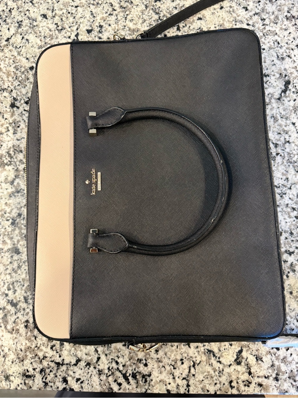 New kate spade Black and Cream Saffiano Leather Laptop Briefcase